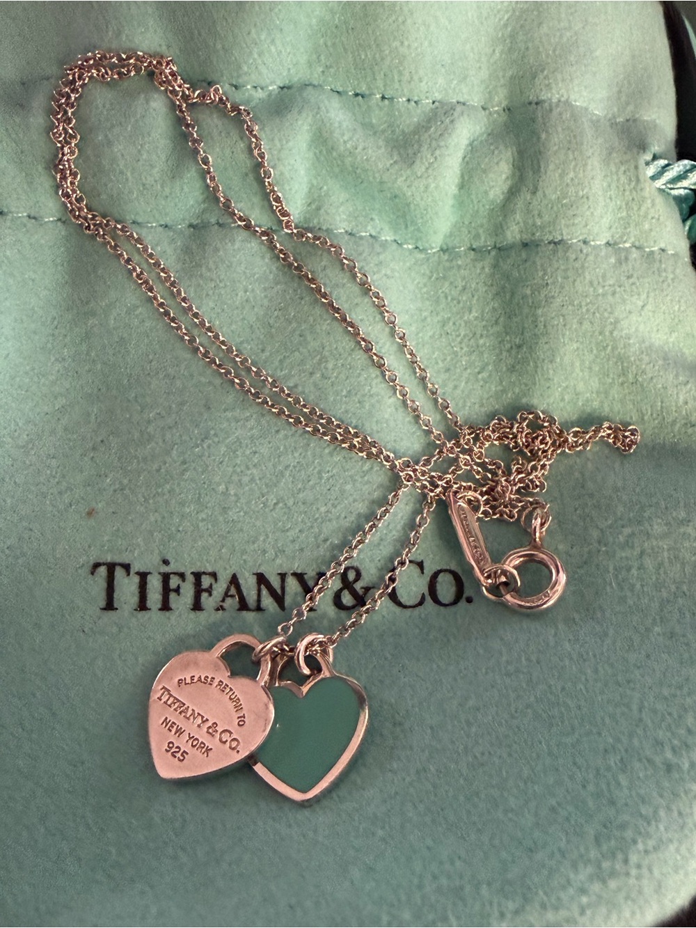 Tiffany & Co. Sterling Silver Heart Tag with Tiffany Blue Heart Pendant Necklace